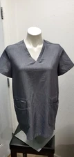 FIGS Accra Feather Fabric Trim Scrub Top W19SW1001 Graphite Women's Size S