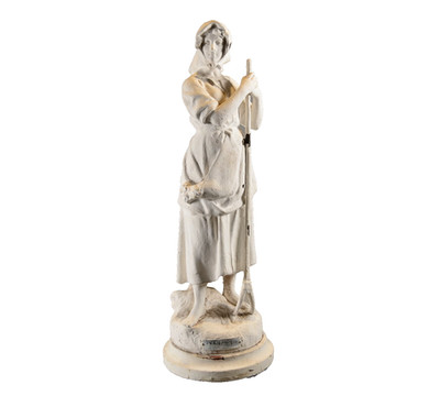 CHARLES PERRON Antique Original Signed Faneuse Spelter Figure Statue Sculpture