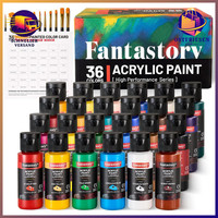 Acrylfarben Set 36 X 60 Ml Mit 12 Pinseln Und Farbkarte KüNstlerbedarf Malen
