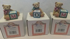 Cherished Teddies Mini Bears with Blocks "Letter M, O M" 158488, 1995 with box