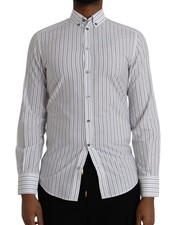 Dolce & Gabbana Black White Striped Formal Dress GOLD Men's Shirt