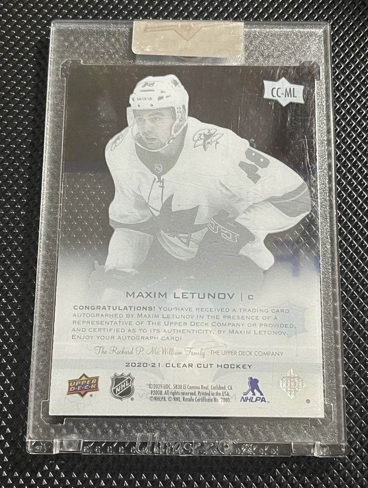 Maxim Letunov - 2020-21 Upper Deck Clear Cut #CCML RC AUTO - San Jose Sharks - Image 2 of 2