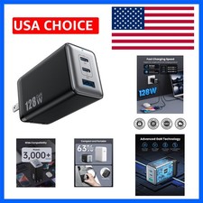 Compact 3-Port 128W USB C Fast Charging Station - Ideal for Laptops and Phones