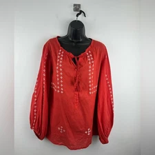 Emerson Fry India Collection Women Bardot Peasant Style Red Top Size Small