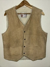 Vintage The Leather Shop SEARS Suede Sherpa Vest Men’s Western USA Made Med