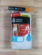 6 Pk Hanes White Cotton Tagless Full Rise Briefs Mens Medium 32-34  New