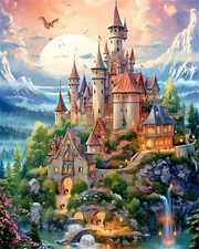 Castles Paint by Numbers Kit for Adults,Fairy Paint by Numbers Kits on Canvas,Co