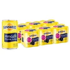 Sunsweet Prune Juice Cans Unsweetened 6 Pack 7.5 Ounce Each Fiber-Rich