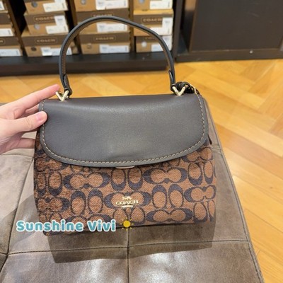 NWT Coach Emory Top Handle Bag In Signature Chenille CDB08 Gold/Truffle
