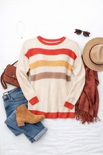 LuLaRoe Mariah Sweater Top - Cream With Coral And Taupe - X-Large