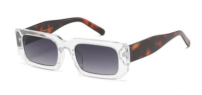 Womens Fashion Square Sunglasses Clear Frame Gray Lens Gradient UV400 Plastic