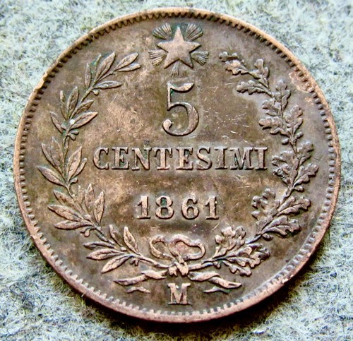 ITALIA Regno VITTORIO EMANUELE II 1861 M 5 CENTESIMI, RAME km#3 - Foto 5 di 6