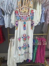 Vintage Mexican Dress Hand-Embroidered Authentic Full Length Size Medium