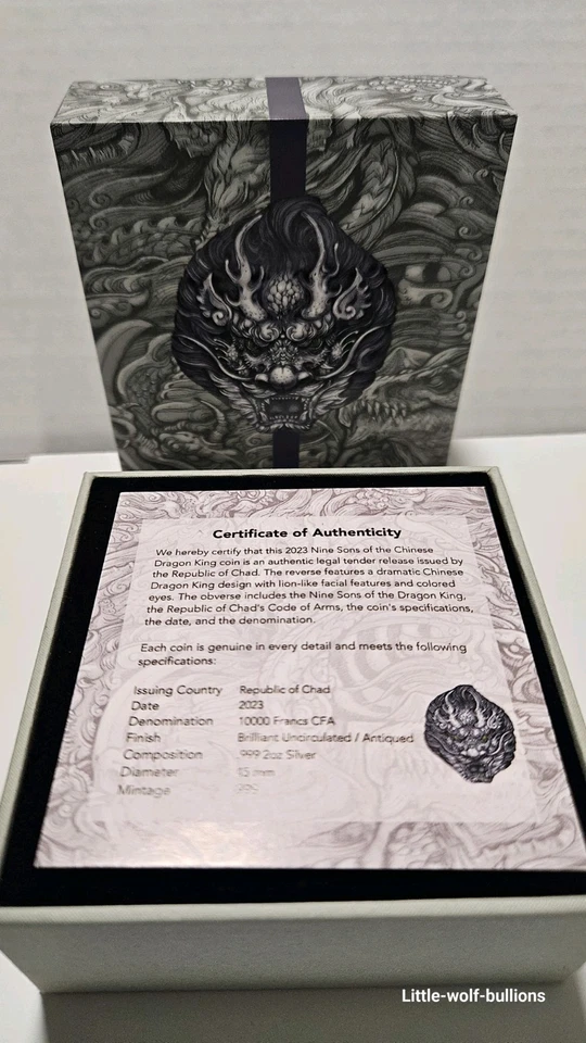 2023 Chad Nine Sons of the Dragon King 2 oz Silver Ultra High Relief Antiqued. - Image 2 of 4