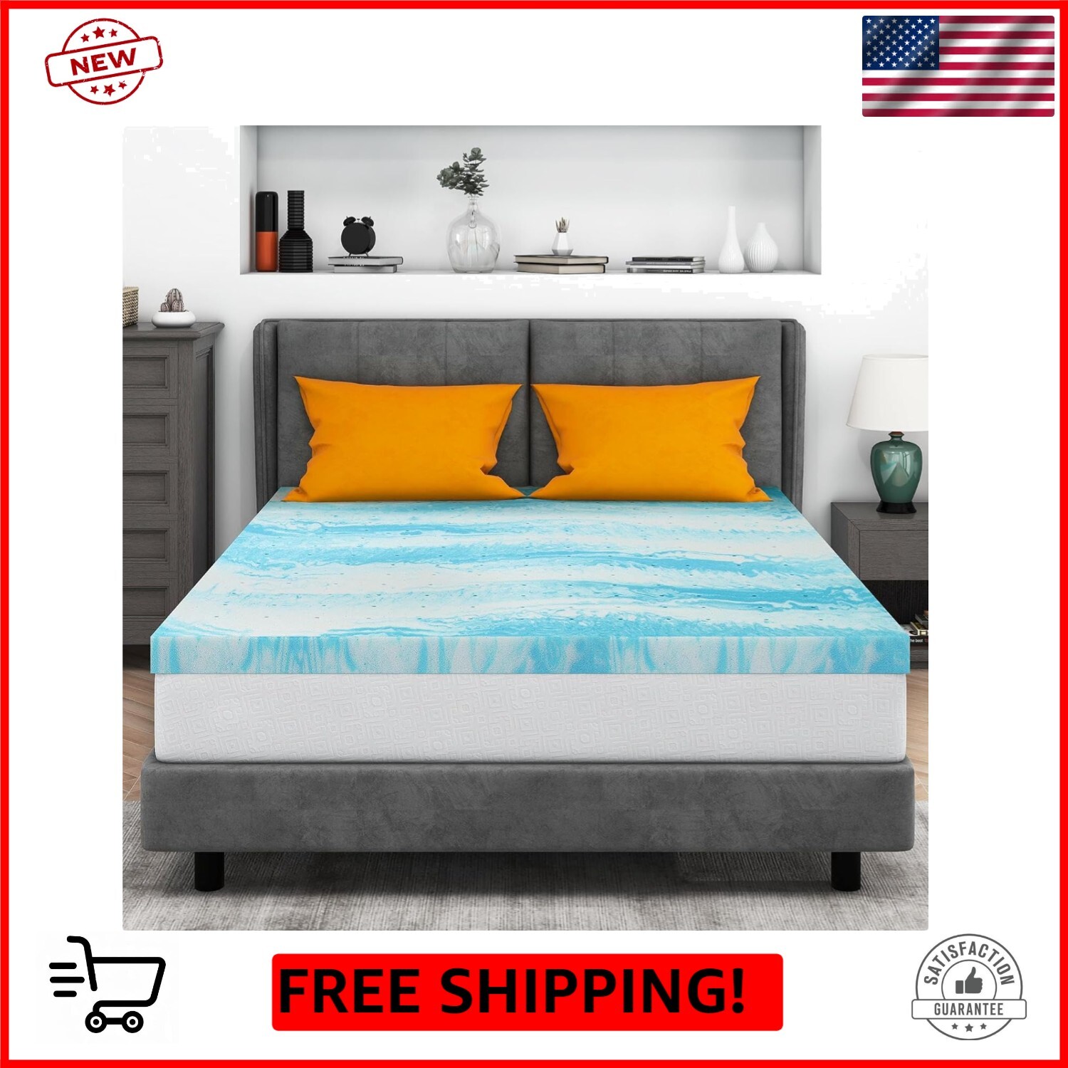 Mattress Topper Twin, 3 Inch Gel Memory Foam Bed Topper for Twin Size Bed, Ce...-image