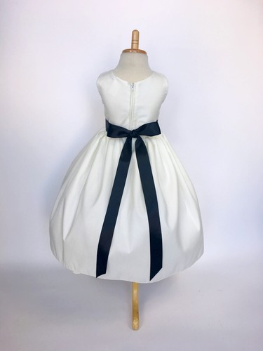Classic Shantung Ivory Flower Girl Dress Wedding Newborn Junior 2 4 6 8 10 12 14 - Picture 17 of 82