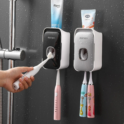 Automatic Toothpaste Dispenser Squeezer with Toothbrush Holder Wall Mounted Bath