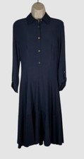 Tommy Hilfiger Women's Blue 3/4 Sleeve Jersey Button-Front Shirt Dress Size 14