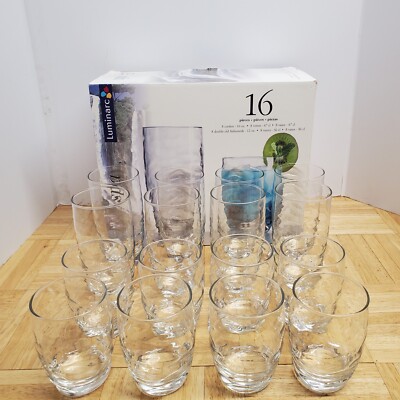Luminarc Spa 16-Pcs Glass Set 8 Coolers 16 oz. - 8 Double Old Fashioned 12 oz.