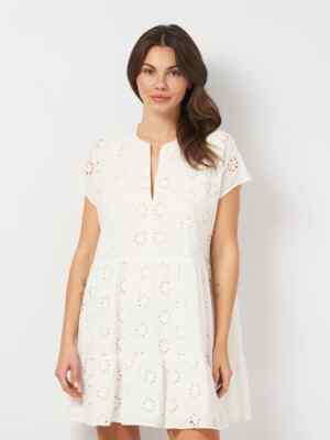 Zara Womens Mini Dress Size M White Floral Eyelet Tiered Flowy 7521/269  NWOT | eBay