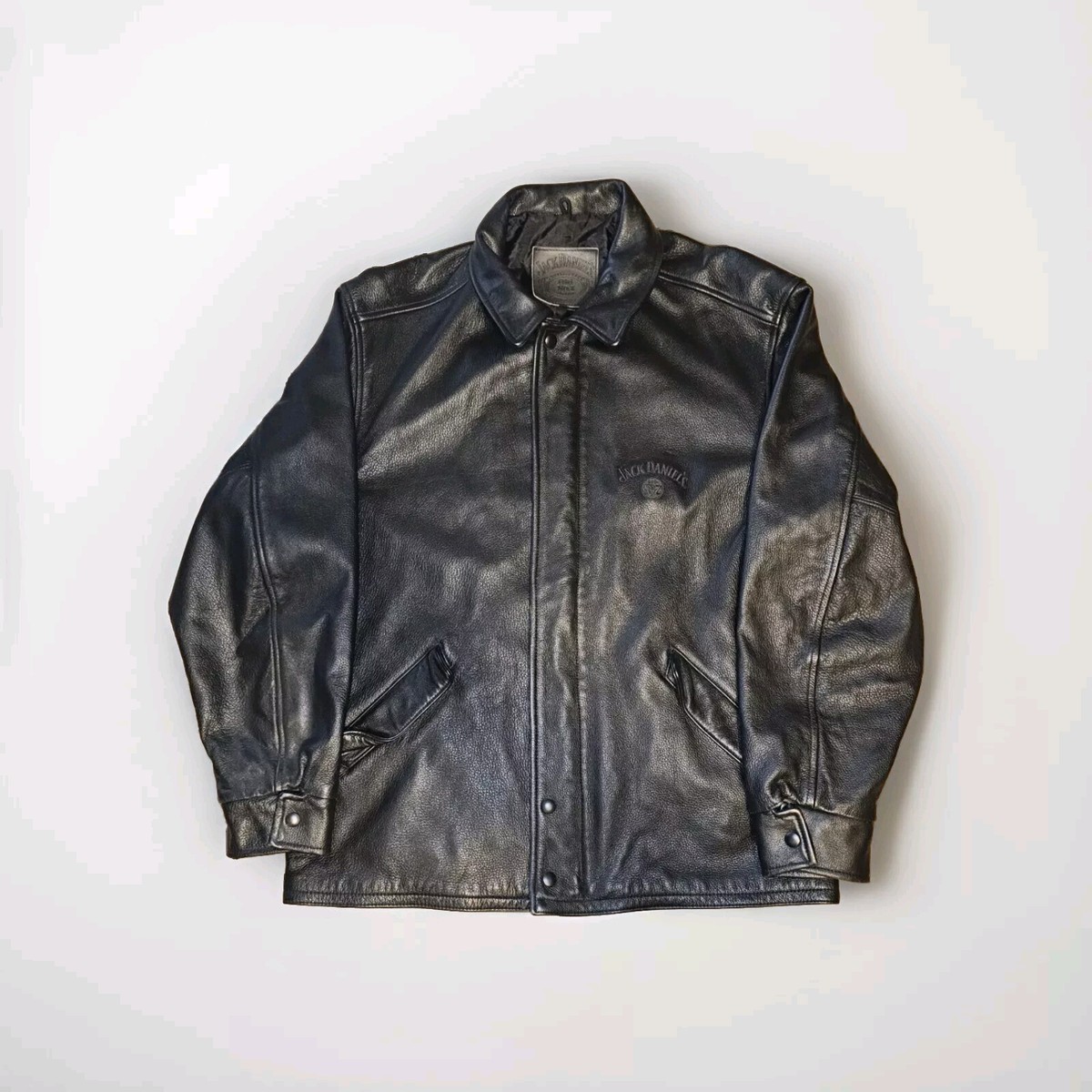 Jack Daniels Old No 7 Leather Jacket Full Zip Black Mens Size L