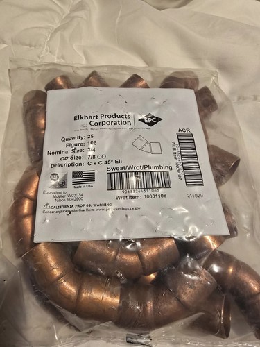 EPC Copper 45 Degree Elbow CxC 7/8" OD | Free Shipping