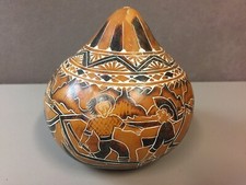 Vintage Mexican Folk Art Hand-Painted Lacquered Gourd Rattle Mexico