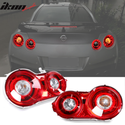 Fits 09-24 Nissan R35 GTR Red LED Tail Lights Upgrade 09-16 to 17+