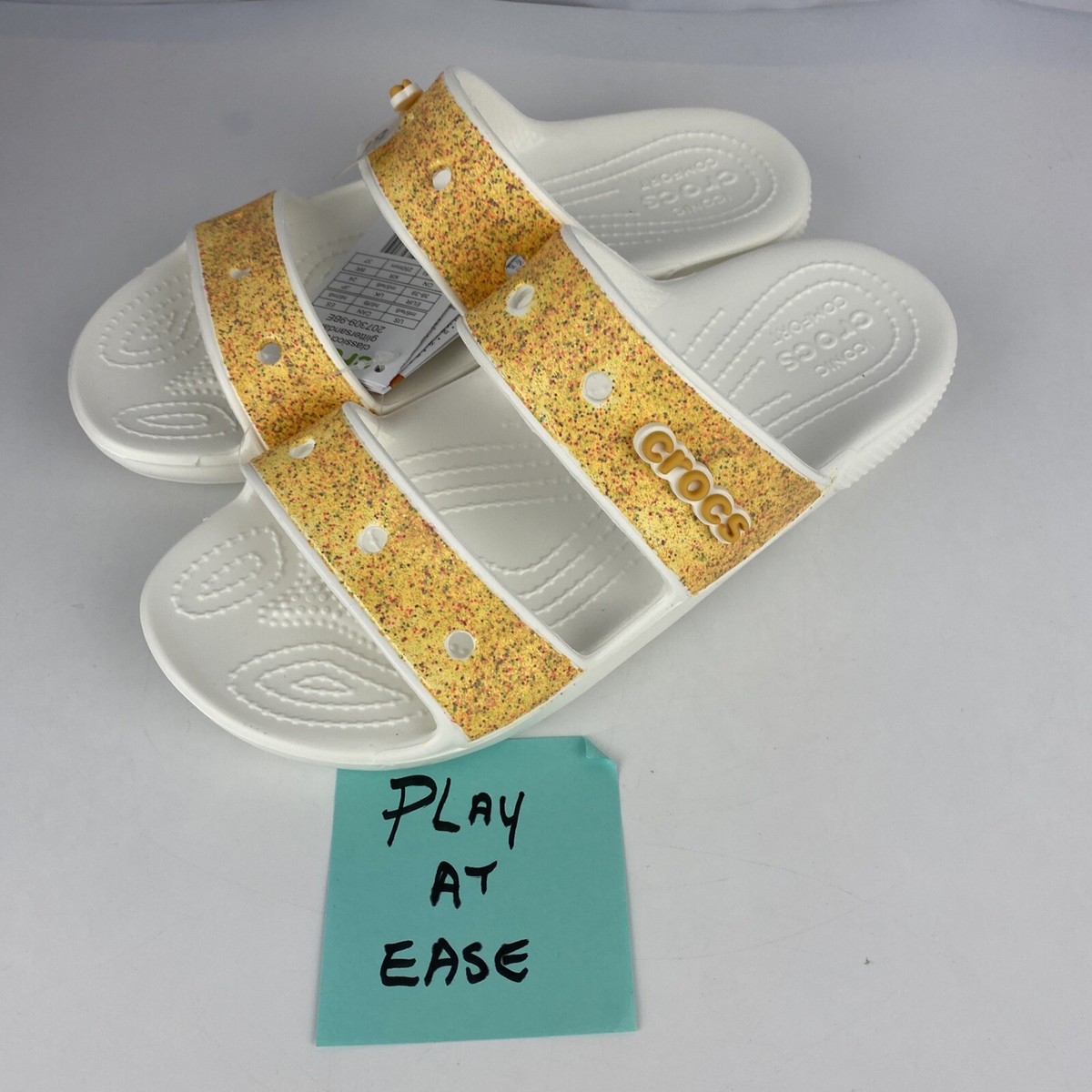 Crocs Classic Orange Sorbet Glitter Sandals Slides Size 