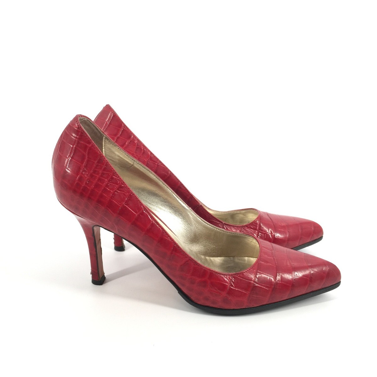 Luciano Padovan Crocadile Print Leather High Heel Shoes Size 37 Womens Red  Pumps