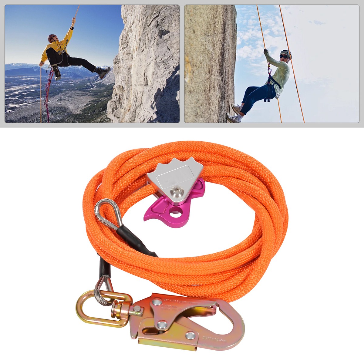 1/2in X 16ft Steel Core Lanyard Kit Flipline Climbing Swivel Snap