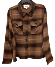 BB Dakota Steve Madden Womens Button Down Flannel Shirt Brown Pink Plaid Size XL
