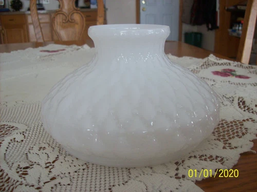 Diamond Quilted Pattern Vintage Opaque Milk Glass 7 3/4" Fitter Globe Shade