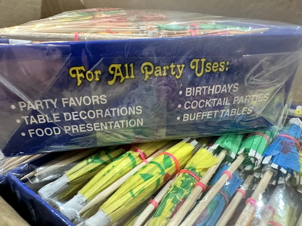 КОРОБКА Ассортимент Зонтик Зонтик 4" Коктейль Еда Медиаторы Тропический Луау 3456 CT - Изображение 3 из 4