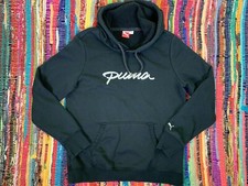 Puma Women Black Hoodie L Large Pullover Cotton Blend Logo Pockets Long Sleeve