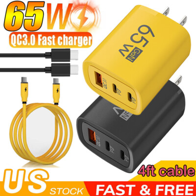 65W USB C Charger Fast Charge Socket Adapter For iPhone 16 Samsung Android Phone