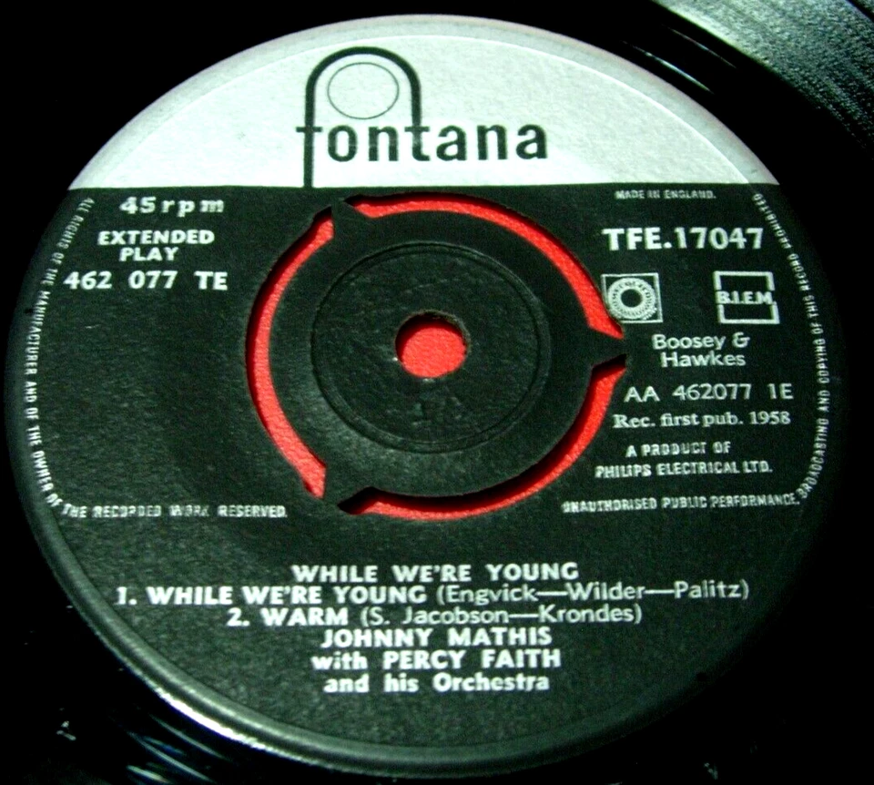 Johnny Mathis While We're Young 7" EP PC UK ORIG 1958 Fontana TFE.17047 VINYL - Image 3 of 4