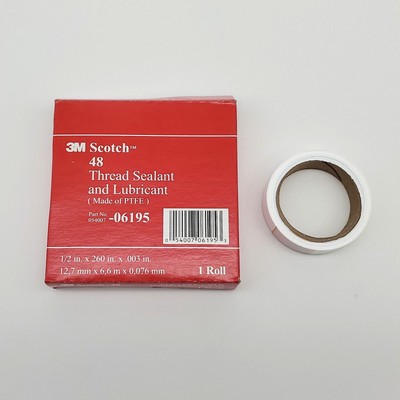 3M Scotch 48 Thread Sealant & Lubricant 1/2'' W x 260'' L x .003'' T PTFE Roll