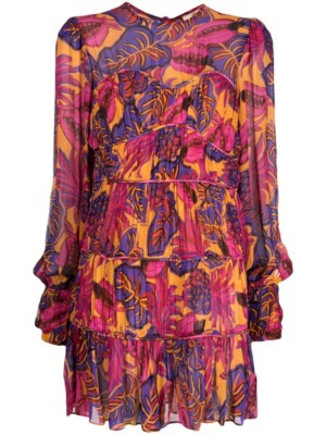 Farm Rio floral-print ruffled minidress Size M #D6922