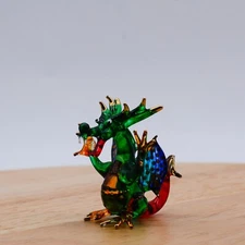 European Fire Dragon Hand Blown Art Glass Ornament Figurine Decor New Year Gift