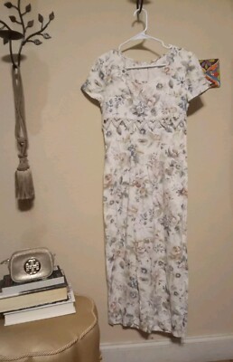 Vintage 90s All That Jazz Womens SM White Watercolor Floral Tie Back Lace  Dress