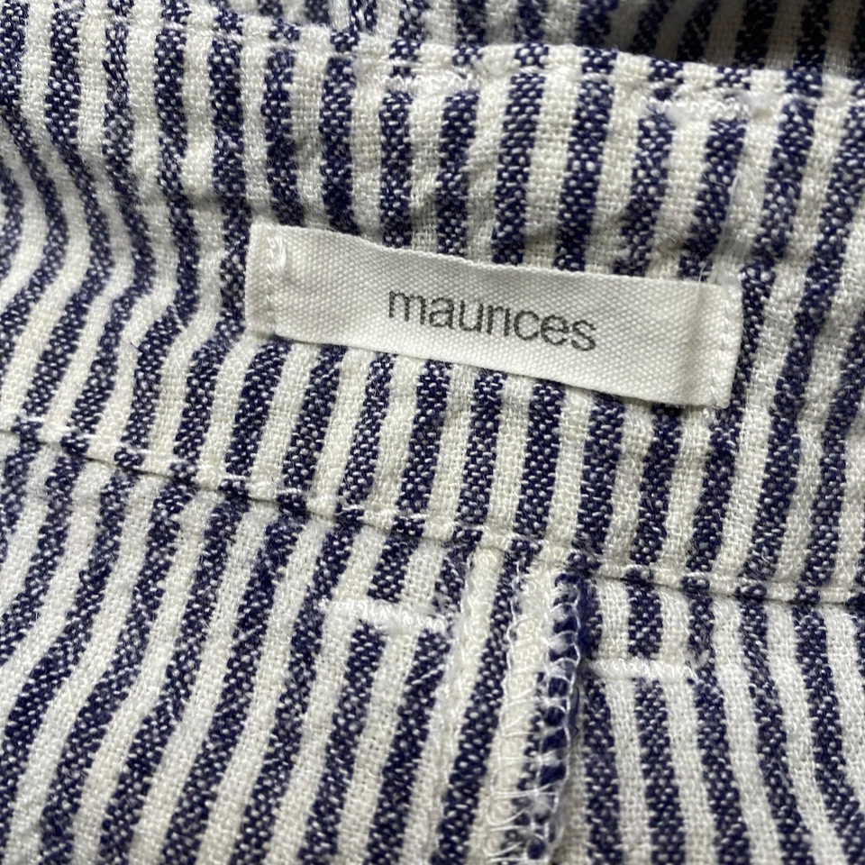 Pantalones Cortos Maurices tiro medio mezcla de lino azul blanco rayas 5" entrepierna talla 5/6 regular Foto 3 de 4