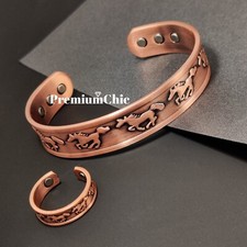 PURE COPPER Magnetic Bracelet  Ring Arthritis Pain Therapy Western Fashion Cuff