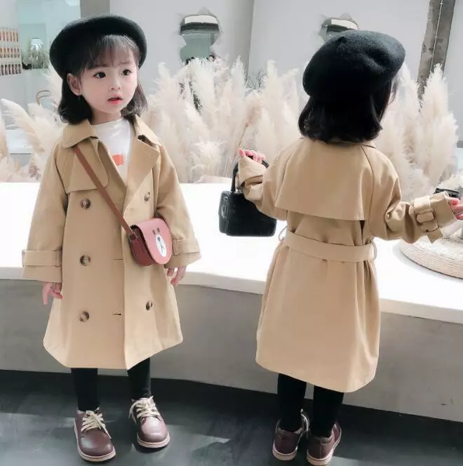 New Baby kids Cotton Trench Coat Girls double breasted Outerwear Casual Jackets