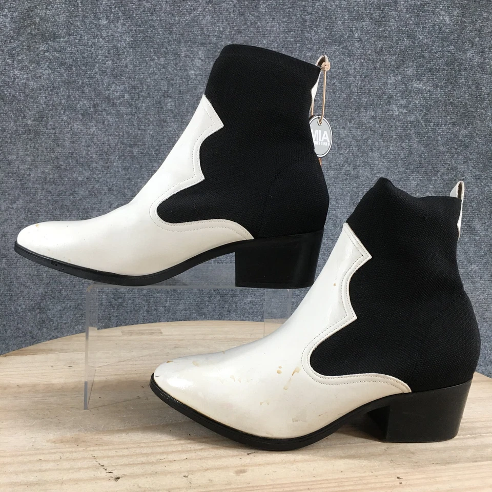Mia Botas Mujer 10 M Nicky Western Botines Cuero Blanco Cubano Pull On Foto 2 de 4
