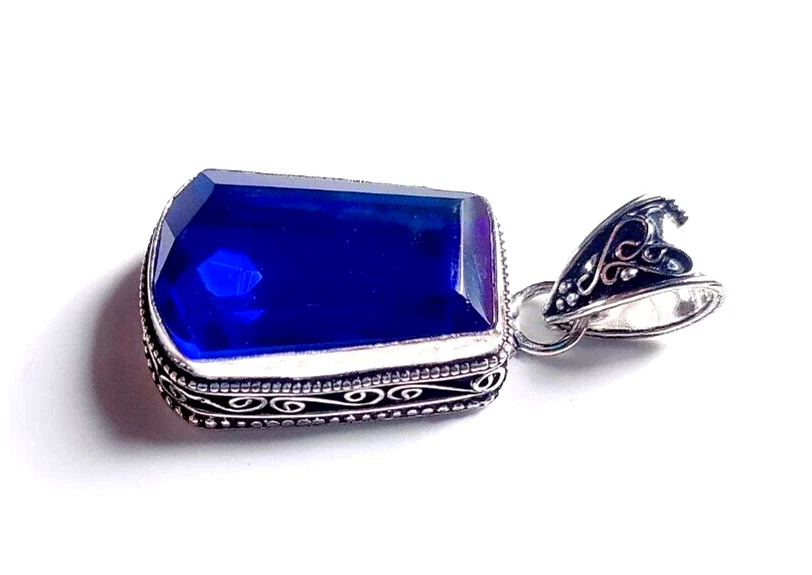 London Blautopas Edelstein handgefertigt 925 Sterlingsilber Schmuck Anhänger ... - Bild 3 von 4