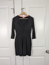 Boden Viscose Dress 4 Black VNeck 3/4 Sleeve Pleated Knee Length Work Casual LBD