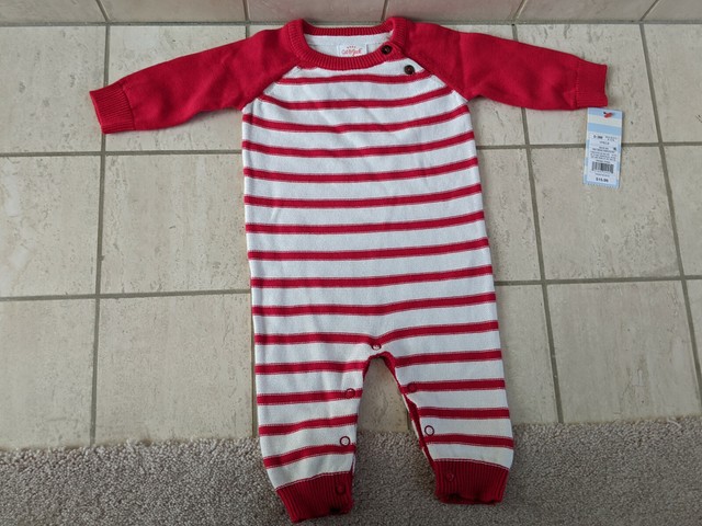 red and white striped romper baby