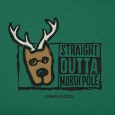 NWT Women's Life is Good Straight Outta NorthPole Rocket Reindeer LS Crusher Vee
