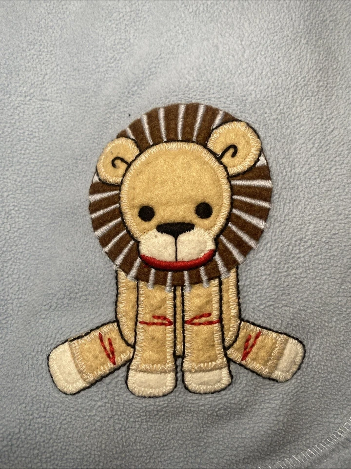 Manta bebé león polar azul reversible a rayas vintage Gymboree Monkey Friends Foto 2 de 4